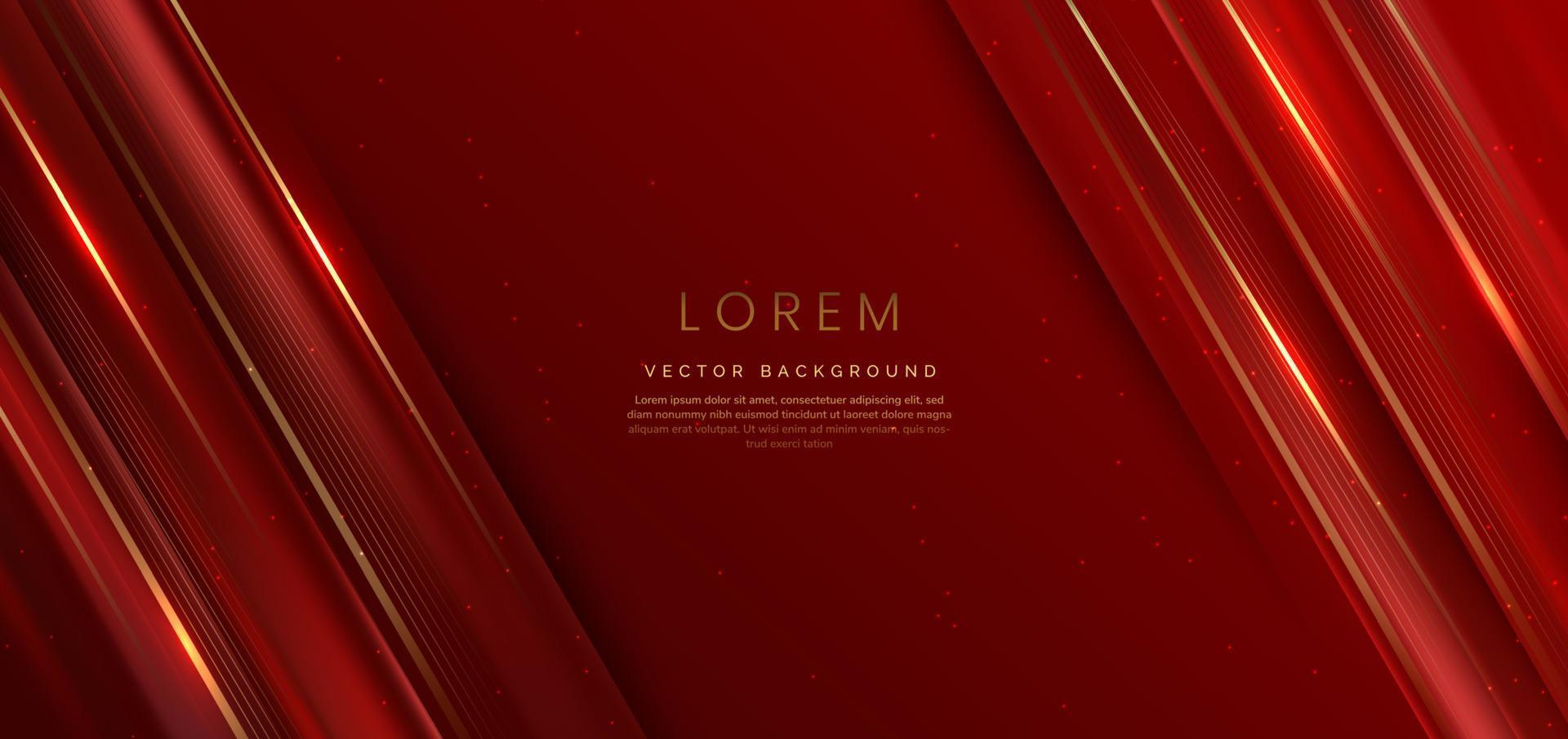 Abstract elegant red background with golden line and lighting effect sparkle. Luxury template design. vector