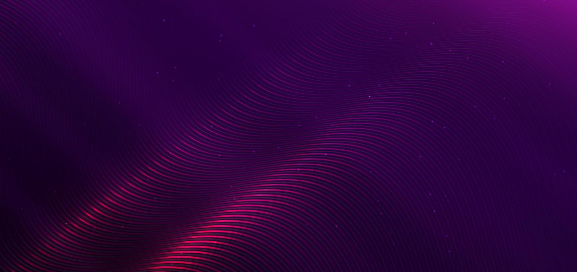 Luxury curve golden lines on dark purple  background with lighting effect copy space for text. Luxury design style. vector