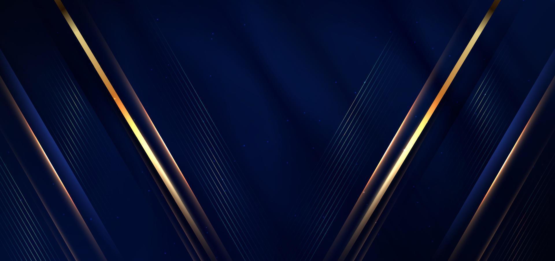 Abstract background luxury dark blue elegant geometric diagonal with gold lighting effect and sparkling with copy space for text. vector