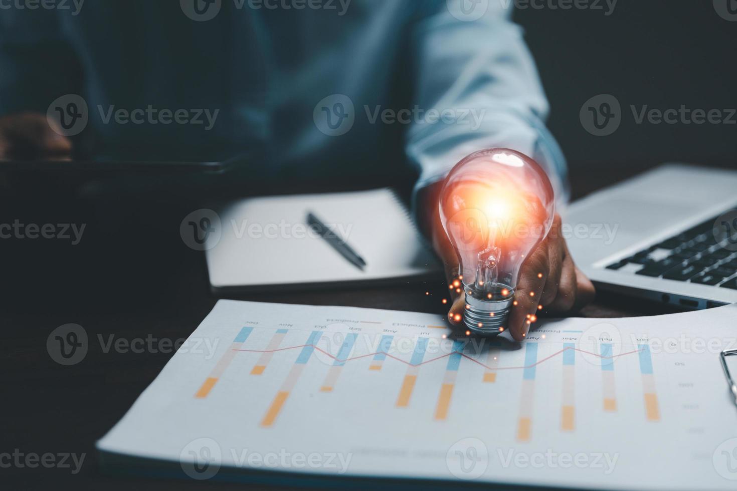 woman Hand holding Light bulb Global Internet connection. Business global internet connection application technology and digital marketing, Financial and banking, Digital link tech, big data. photo