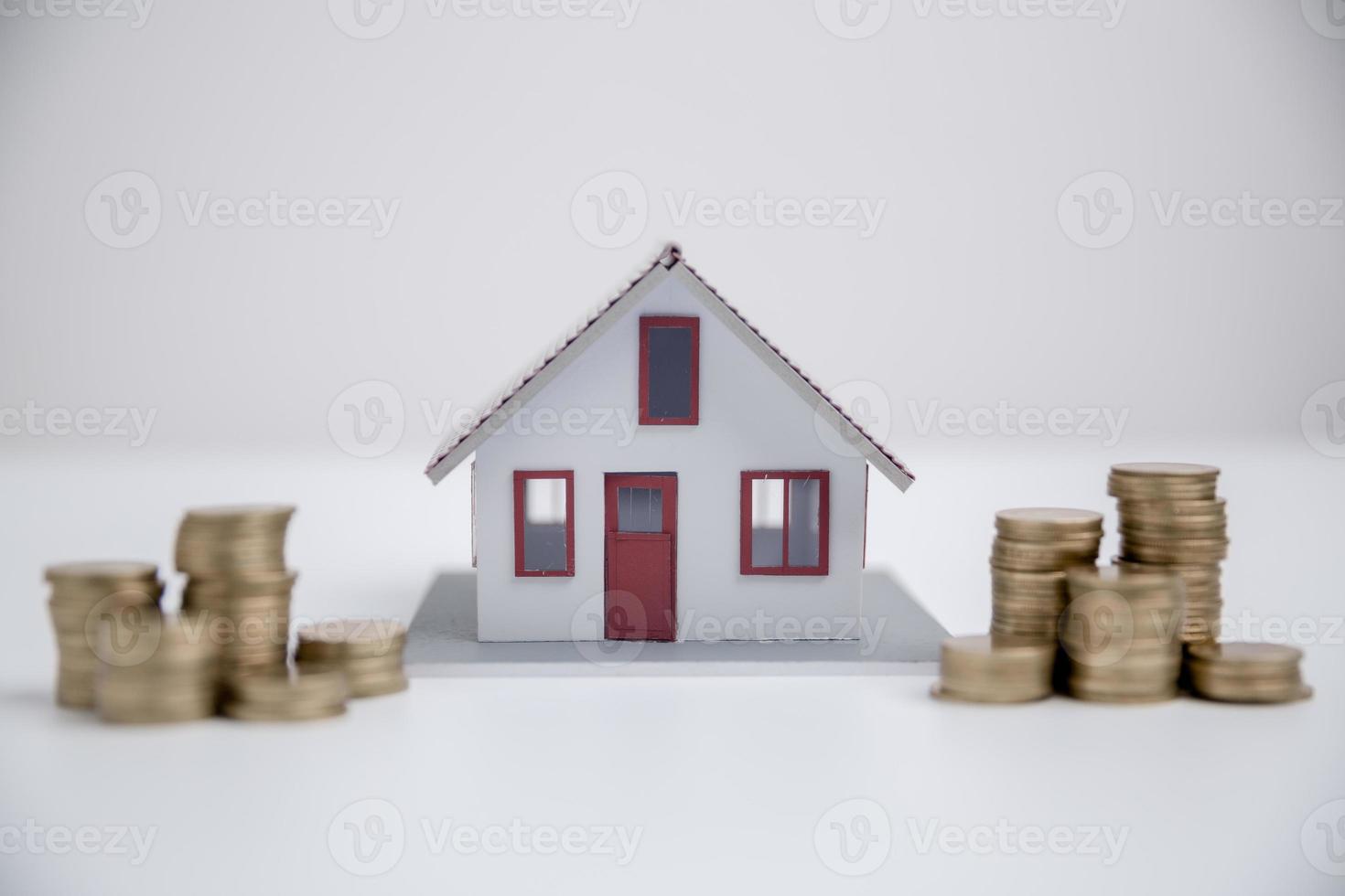 house property mortgage with cash money dollar bill on table concept of business finance, saving for buy home, investment loan, american currency, sale estate, bank payment, sell-rent real estate photo