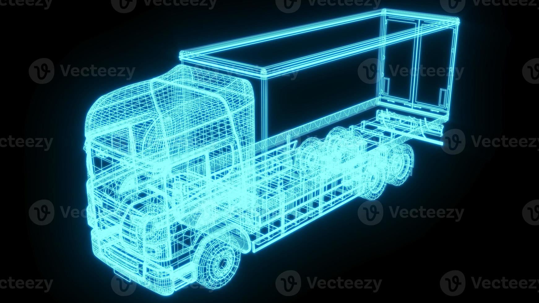 3D rendering illustration Lorry blueprint glowing neon hologram futuristic show technology security for premium product business finance photo