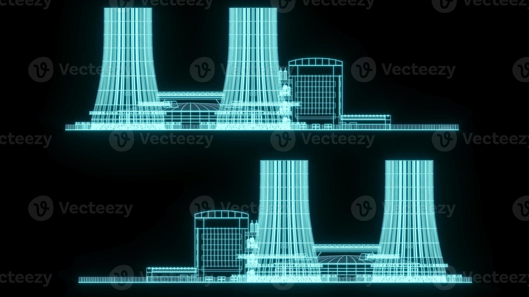 3d render illustration Nuclear power station cooling tower   hologram ecology pollution save planet environment . Radioactive nuclear reactor electricity photo