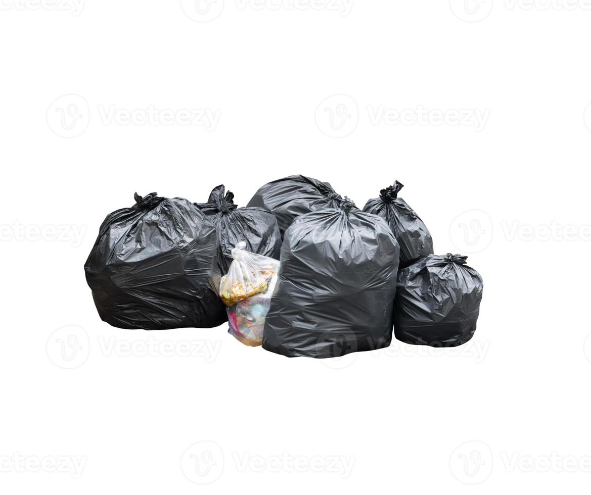 pile of garbage black bag  isolated on white background photo