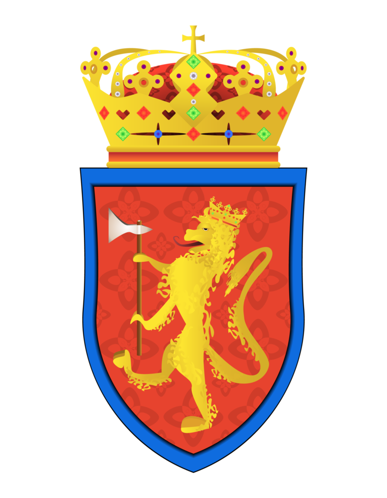 cappotto di braccia. incoronato Leone con ascia e corona. classico reale emblema. distintivo scudo. colorato png illustrazione.