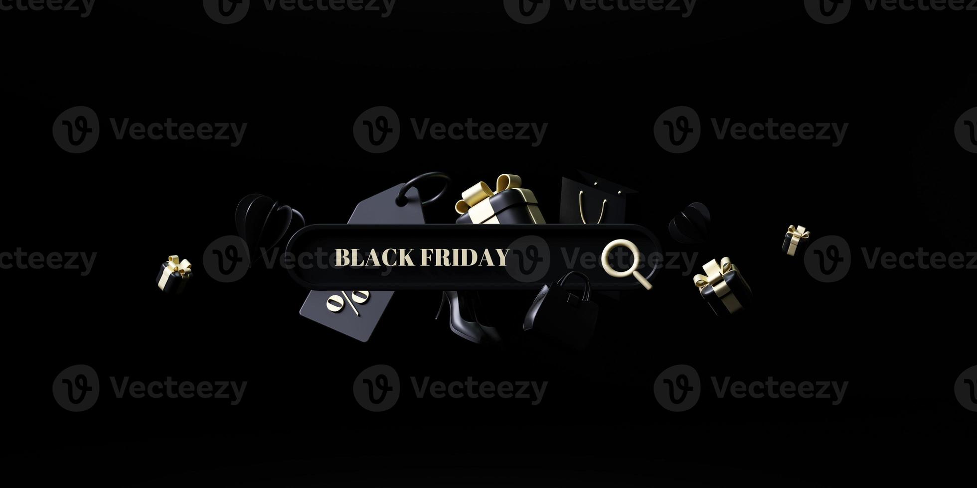 3d rendering Black friday sale background. banner,poster,podium on black background. photo