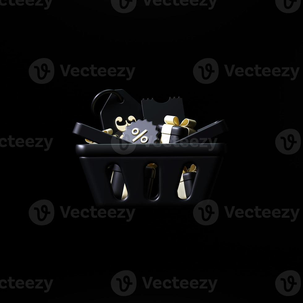 3d rendering Black friday sale background. banner,poster,podium on black background. photo