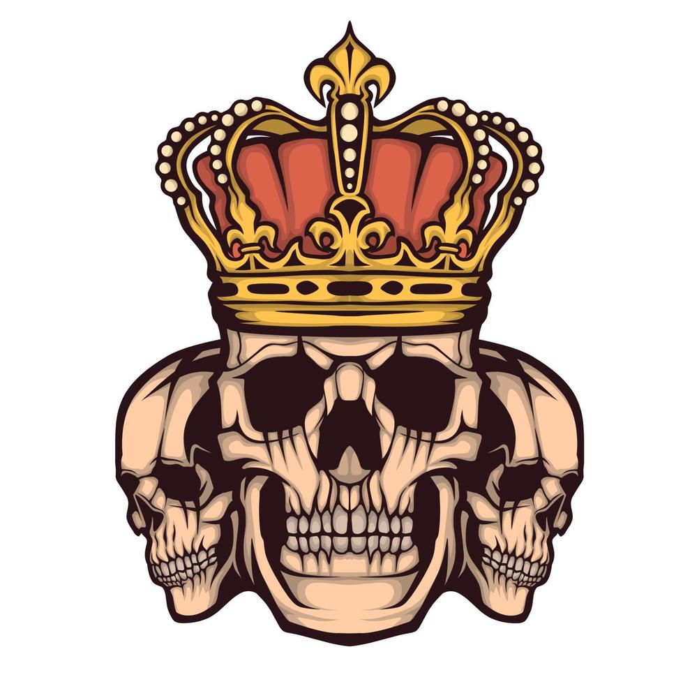 this is an illustration of three skulls with one crown vector