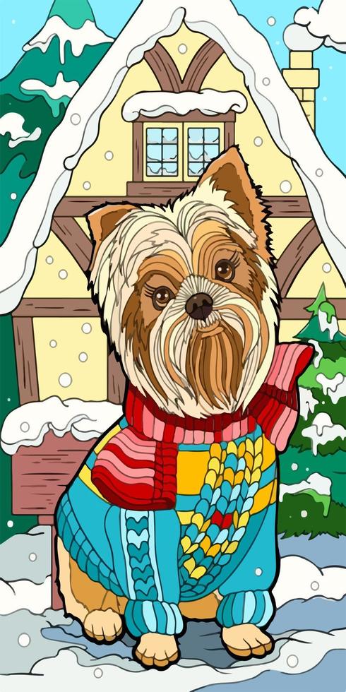 illustration cute dog in the christmas day vector