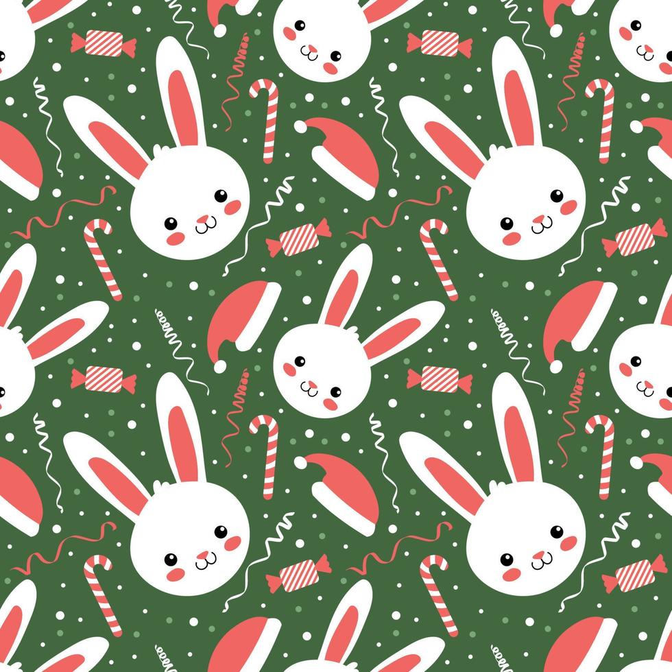 seamless pattern with christmas candy cane caramel, banny and snowflakes, endless background, repeating texture vector