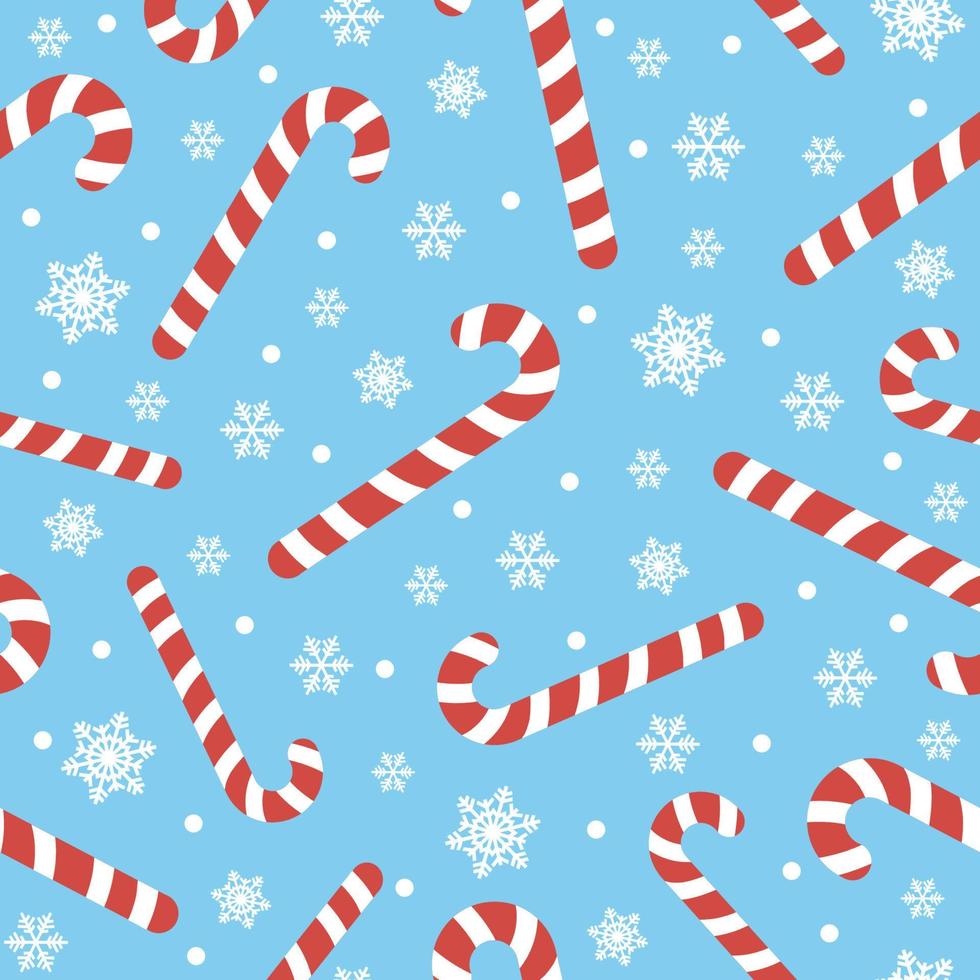 patrón impecable con caramelo de bastón de caramelo de navidad y copos de nieve, fondo interminable, textura repetitiva vector