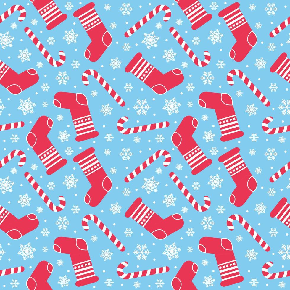 patrón impecable con caramelo de bastón de caramelo de navidad y copos de nieve, fondo interminable, textura repetitiva vector