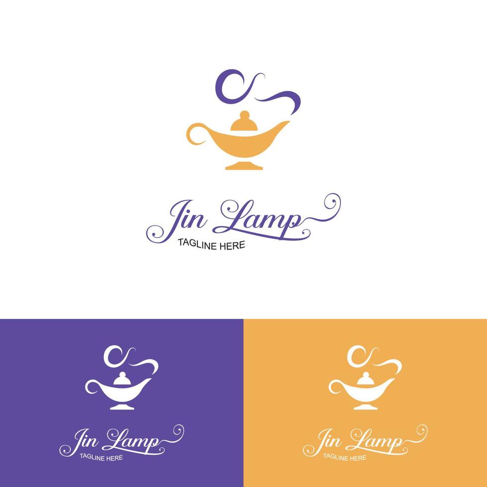 Genie lamp Logo Design Template-Magic Lamp Logo. Magic Lamp Original Memorable Minimal Graphic Symbol For Your Business. Attractive Unique Graphic Mark Representing a Concept of Fulfilled Wishes. vector