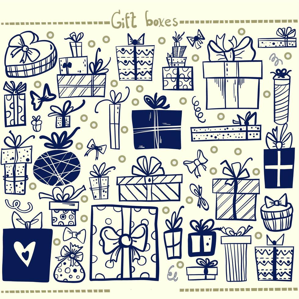 Seamless pattern with gift box, Set hand-drawn elements for your design vector