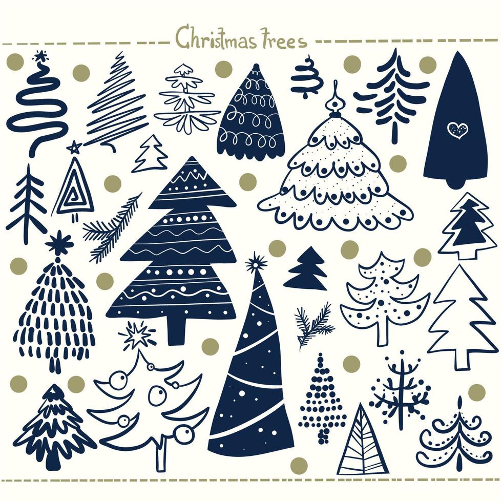 Set of Christmas trees hand drawn elements for your design vector