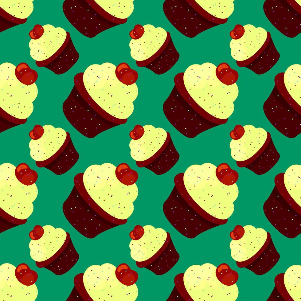 Muffin pattern, seamless pattern on green background. vector