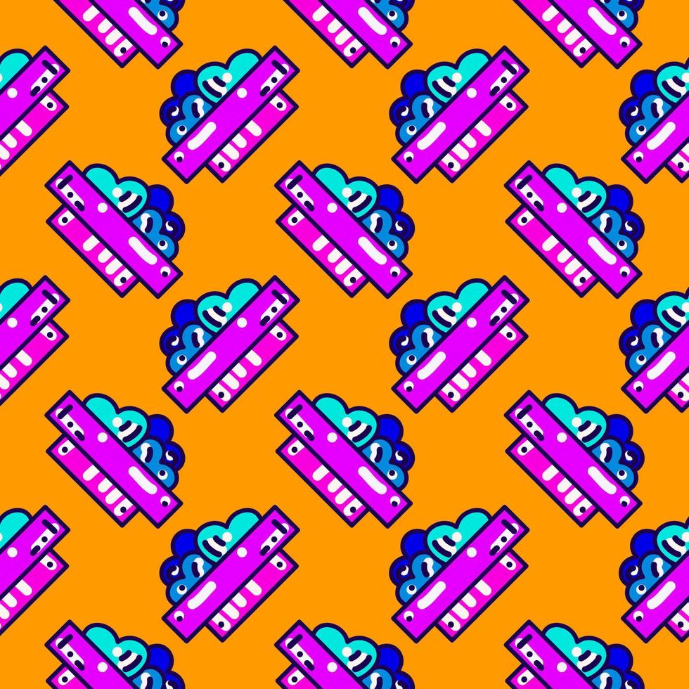 Blue hearts in a box, seamless pattern on orange background. vector