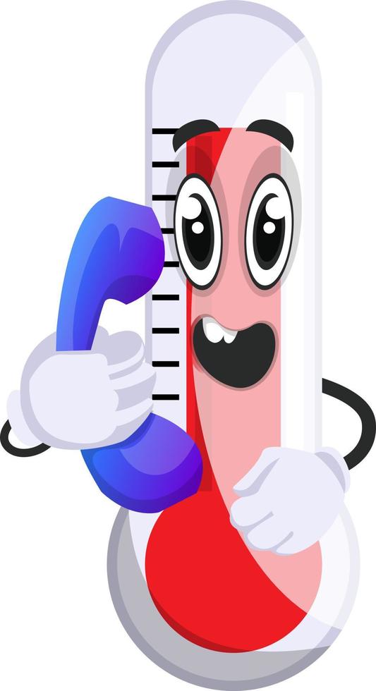 Thermometer with telephone, illustration, vector on white background.