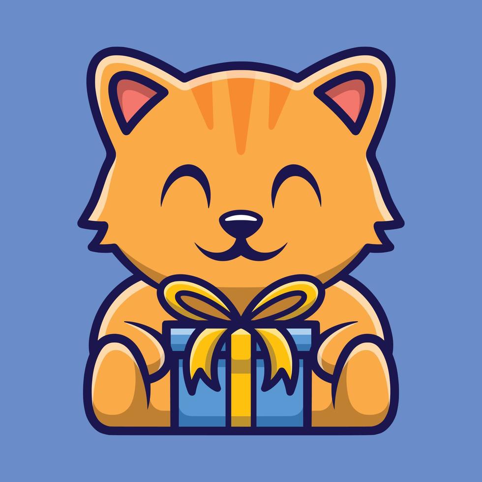 Cat Holding Christmas Gift Illustration vector