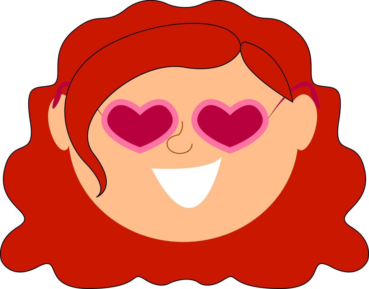 Chica con gafas de corazón, ilustración, vector sobre fondo blanco.