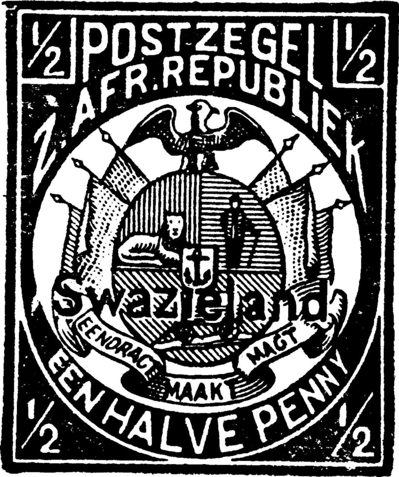 swazieland een mitad sello de centavo, 1889-1891, ilustración vintage vector