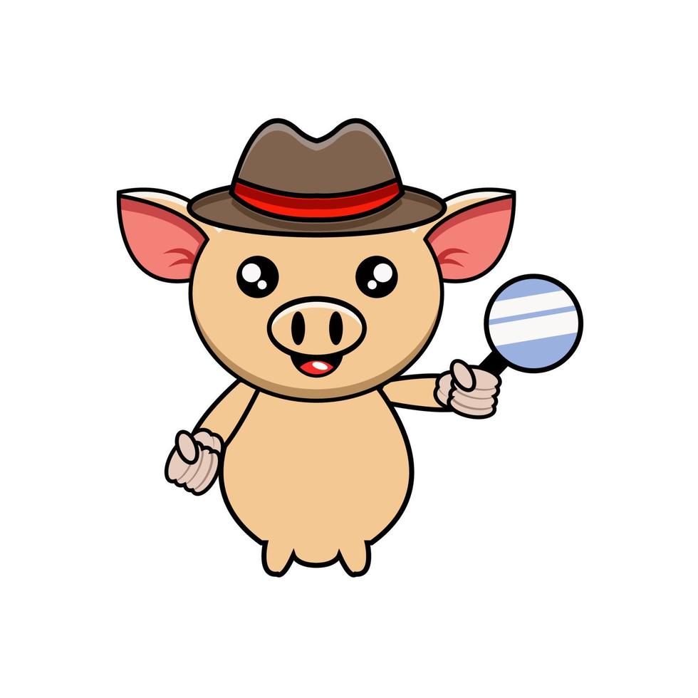 ilustración vectorial de un lindo cerdo detective con expresión sonriente vector