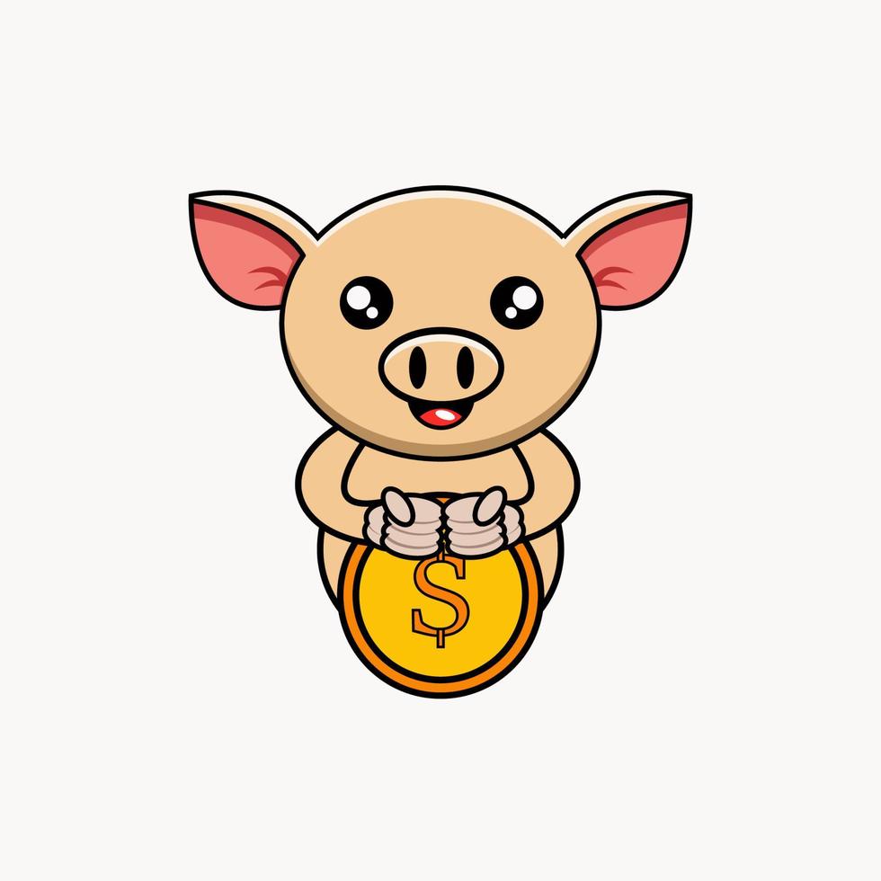 vector illustration of cute pig holding coins