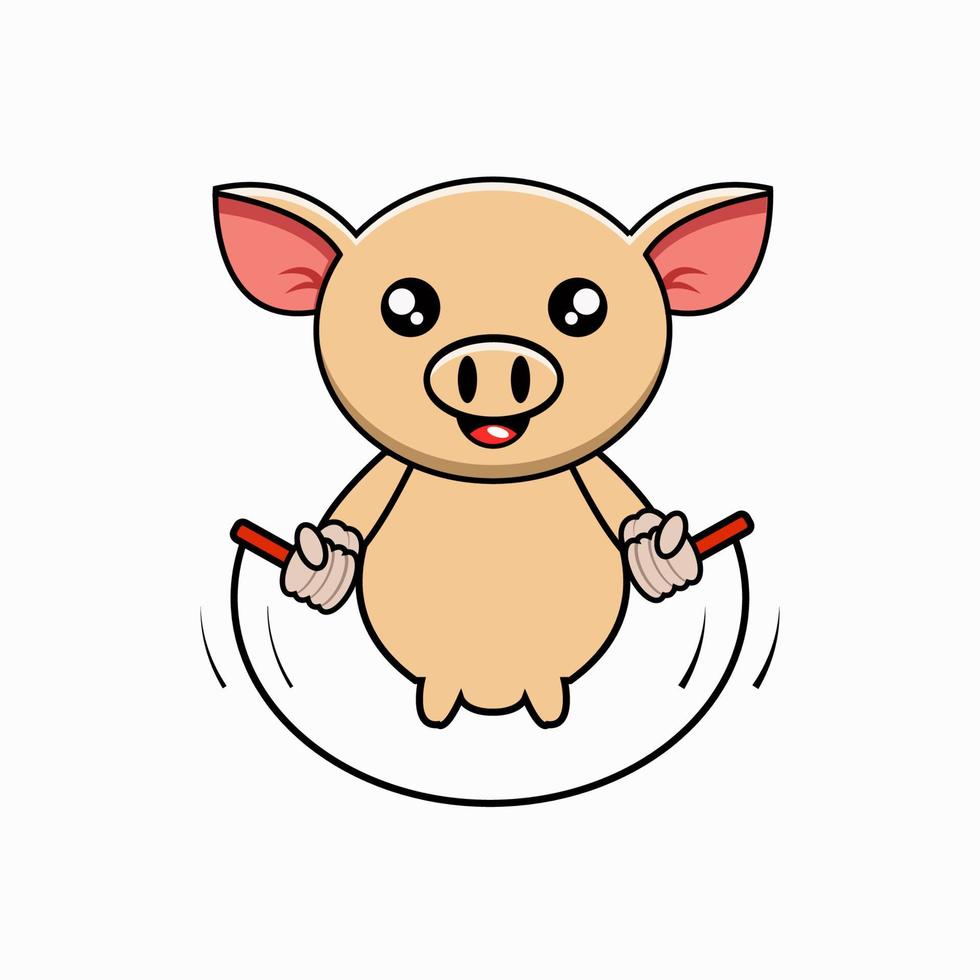cute vector illustration of a pig wearing a skipping rope