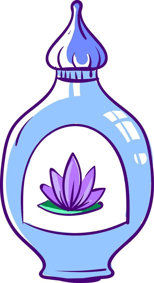 Botella de perfume azul, ilustración, vector sobre fondo blanco.
