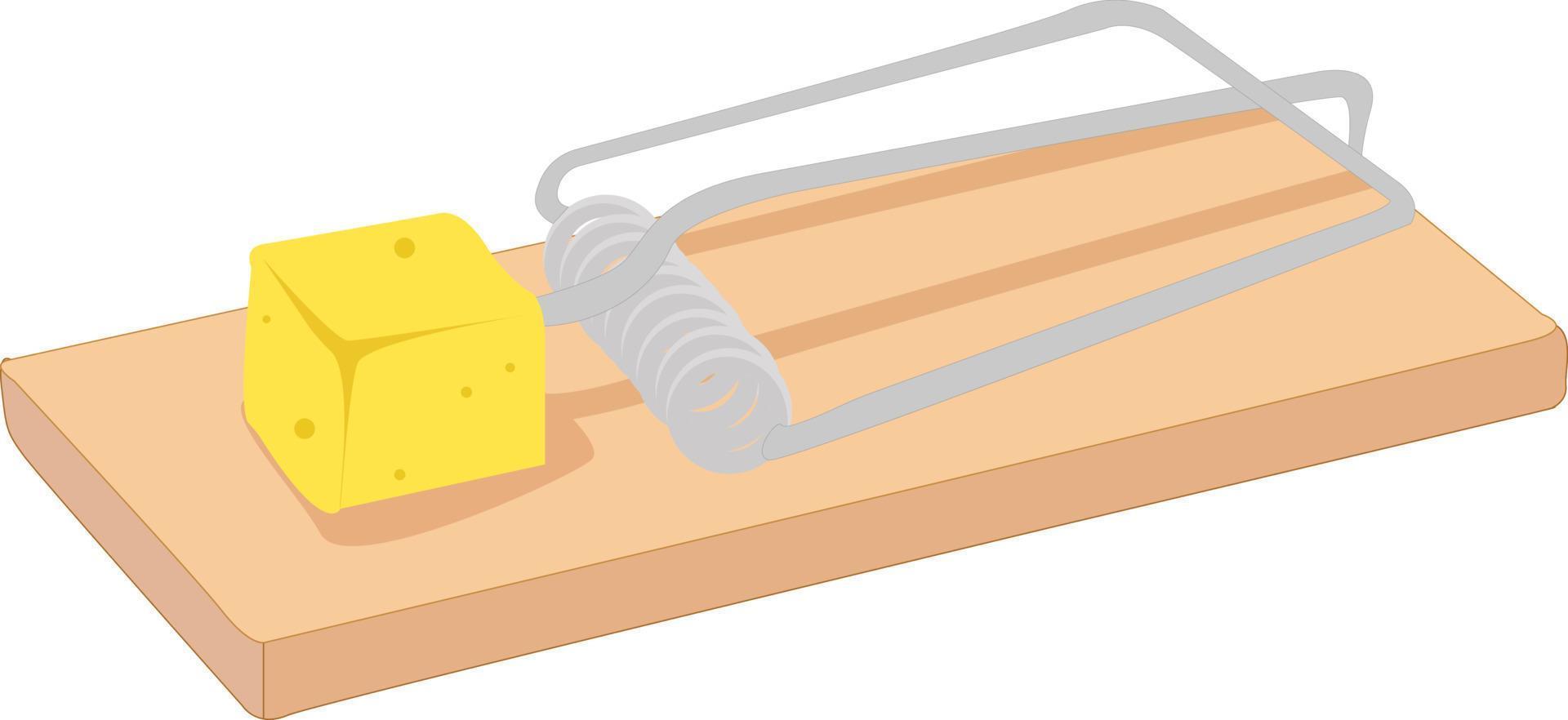 Cheese in the mouse trap, illustration, vector on white background
