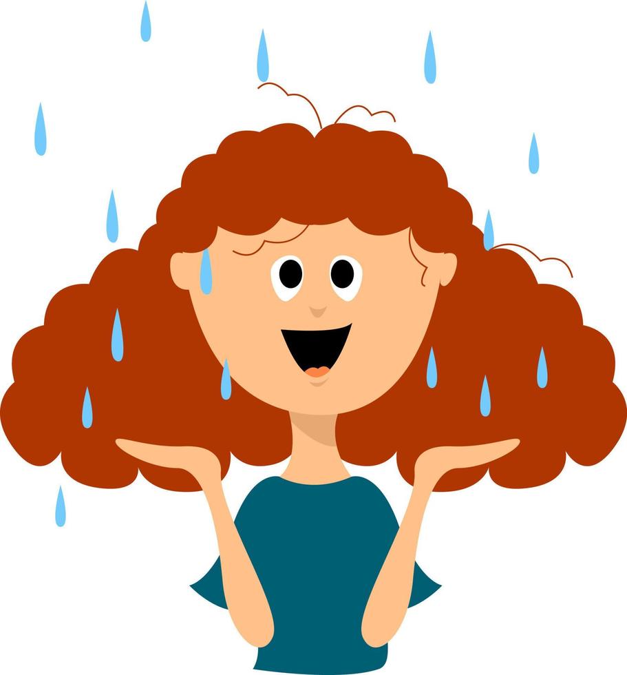 Girl on rain, illustration, vector on white background.