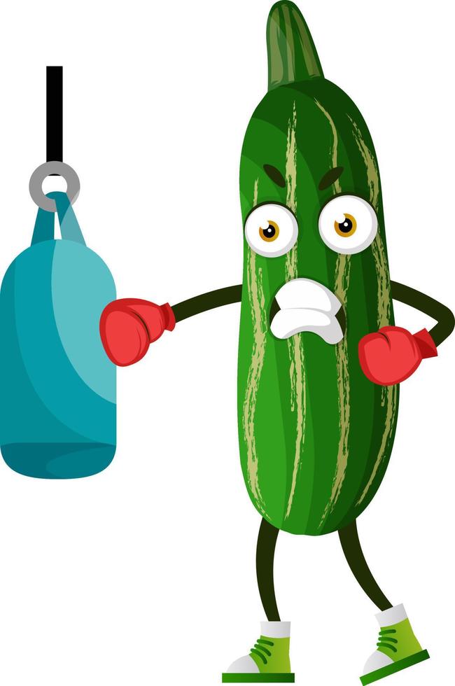 Cucumber boxing, illustration, vector on white background.