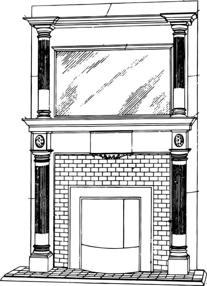 Large Surface Mantel, fireplace mantel,  vintage engraving. vector