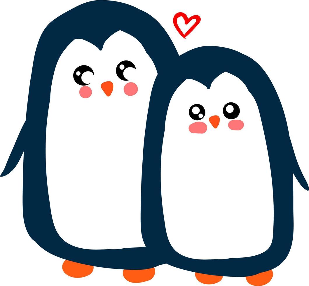 Penguin in love, illustration, vector on white background.