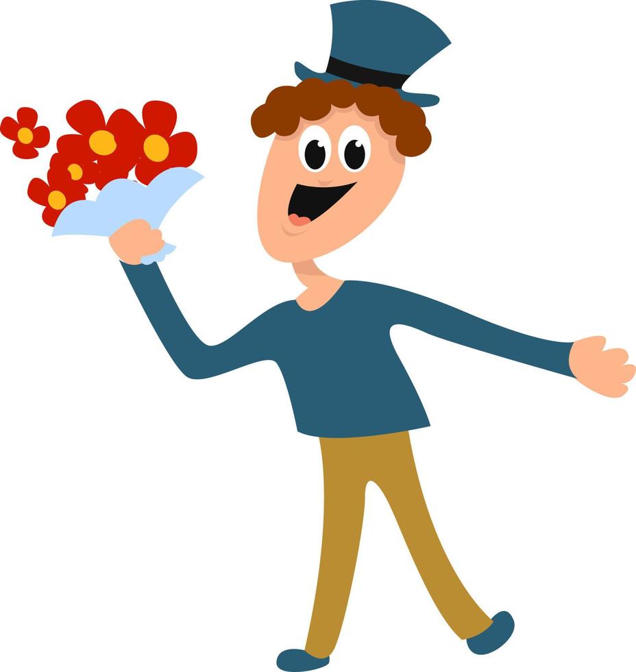 Magician with flowers, illustration, vector on white background