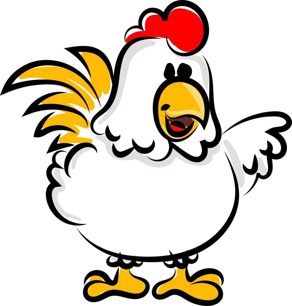 White hen, illustration, vector on white background.