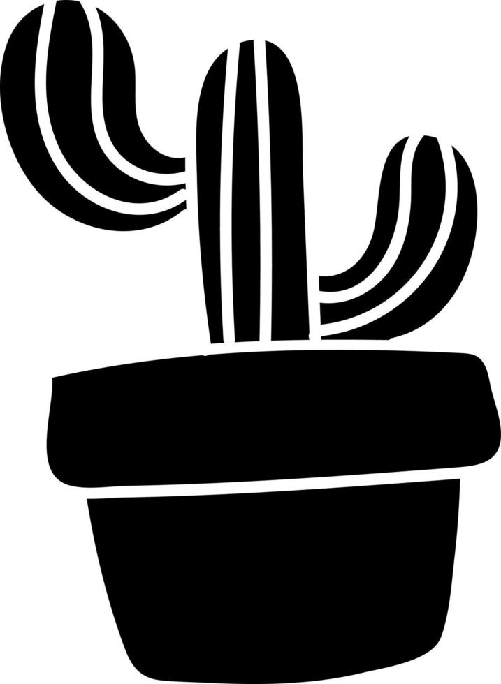Desert cactus in a black pot, illustration, vector on white background.