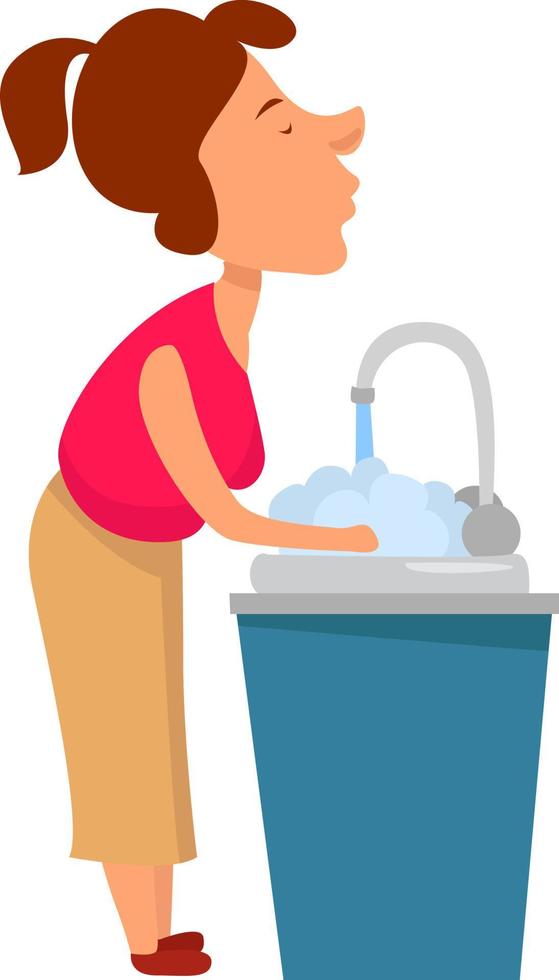 Girl washing hands, illustration, vector on white background.