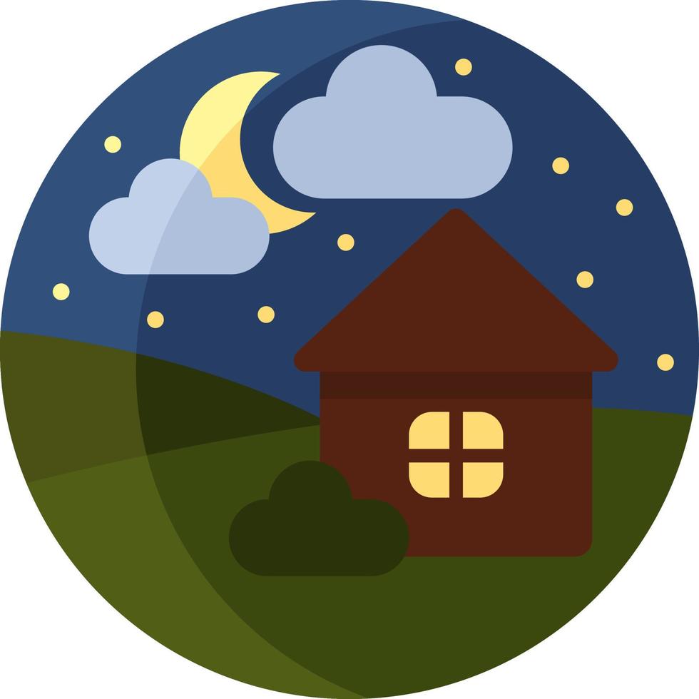 casa en el campo por la noche, ilustración de icono, vector sobre fondo blanco