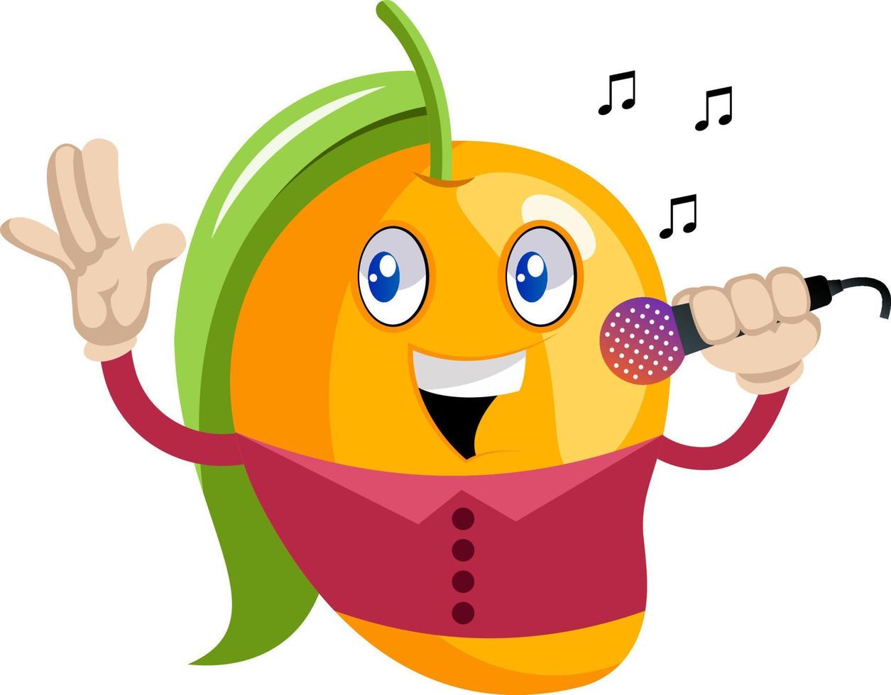 Mango holding microphone, illustration, vector on white background.