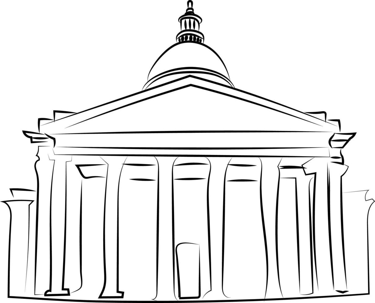 White house sketch, illustration, vector on white background.
