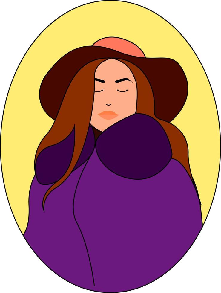 chica con abrigo morado, ilustración, vector sobre fondo blanco.