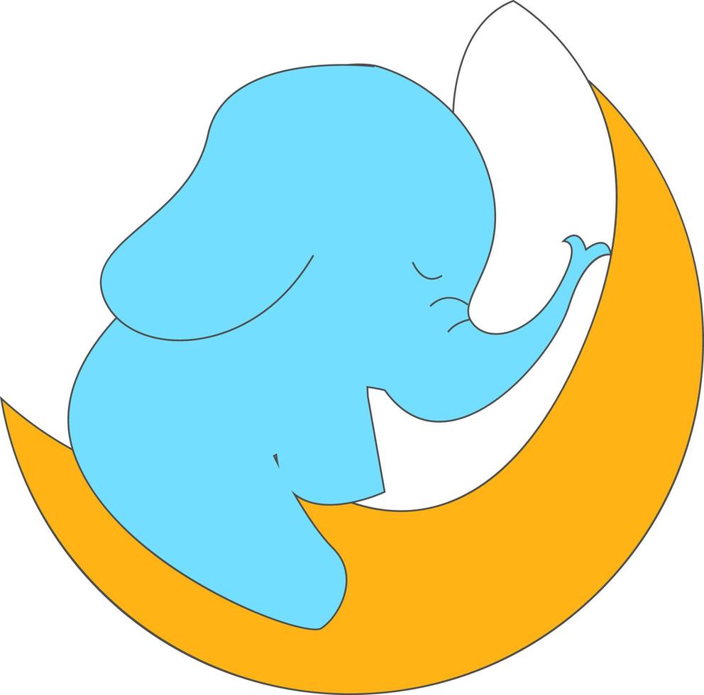 Sleeping elephant on moon, illustration, vector on white background.