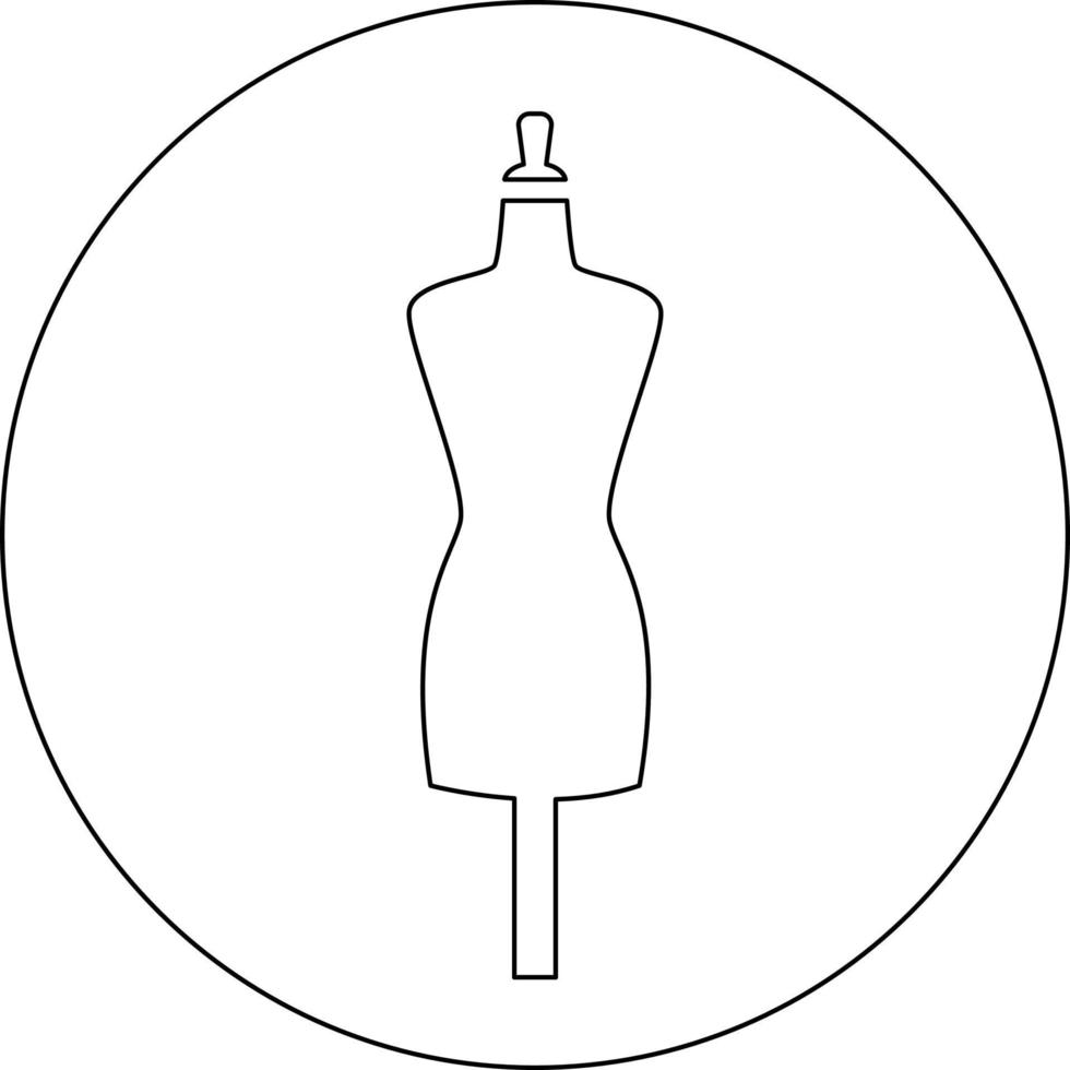 White sewing mannequin in a white circle, illustration, vector on white background.