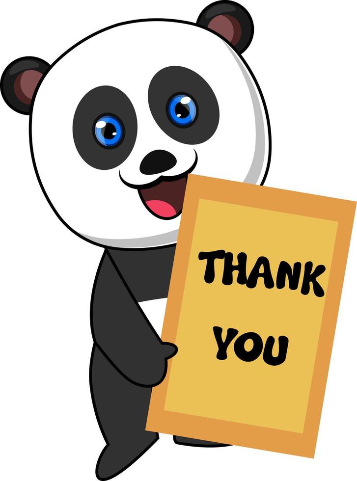 Panda with thank you sign, illustration, vector on white background.