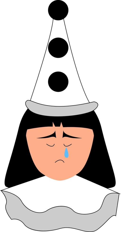 pierrot llorando, ilustración, vector sobre fondo blanco.