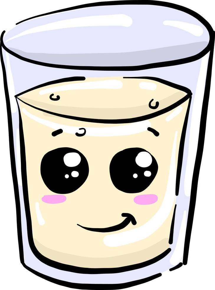 vaso de leche con ojos, ilustración, vector sobre fondo blanco