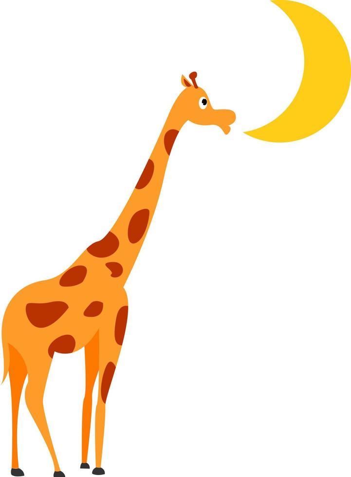 Giraffe and moon, illustration, vector on white background.