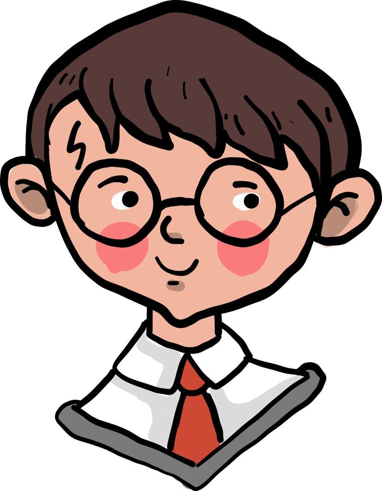 Boy with round glasses, illustration, vector on white background