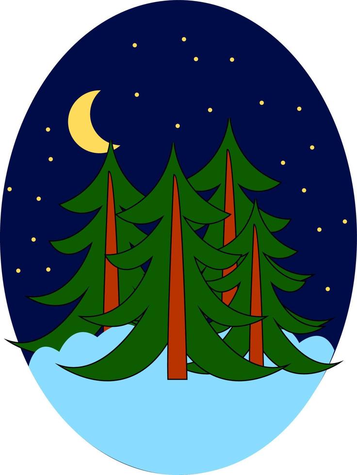 Forest at night, illustration, vector on white background.